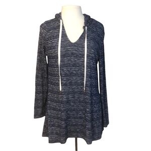 𝅺LA Blanca Beach Cozy Hooded Sweater Cover-Up Tunic Indigo Blue Size Small EUC